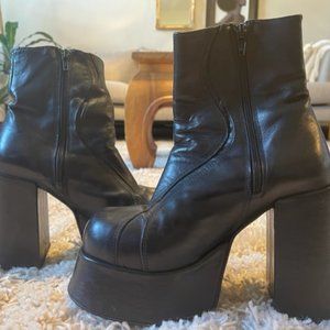 Buffalo London Platform Black Leather Ankle Boot Europe 36 UK 3.5 US 5.5